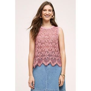 NWT Anthropologie Deletta Scalloped Lace Tank Pink Medium